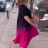Vestido de mujer - Corte holgado en A - Mangas cortas - Cuello en V - Tejido ligero