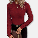 Suéter de punto para mujer - Tejido de punto fino - Corte ajustado - Mangas largas - Cuello alto