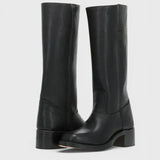 Botas de mujer - Piel - Caña alta - Tacón de bloque apilado - Punta de almendra