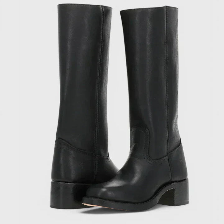 Botas de mujer - Piel - Caña alta - Tacón de bloque apilado - Punta de almendra