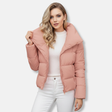 Chaqueta acolchada para mujer – Corte regular – Cuello alto – Cierre de cremallera – Bolsillos seguros