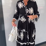Katia - Vestido de diseñador con estampado floral y mangas 3/4