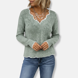 Suéter de mujer – Corte relajado – Punto de lana – Elegante cuello festoneado