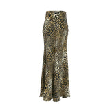 Falda de mujer - Estampado de leopardo - Abertura delantera - Corte ajustado - Tejido fluido