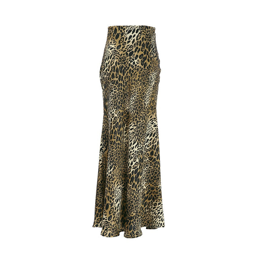Falda de mujer - Estampado de leopardo - Abertura delantera - Corte ajustado - Tejido fluido
