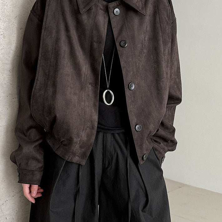 Chaqueta corta de ante con cuello con muesca
