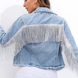 Chaqueta vaquera con flecos y patchwork de talla grande
