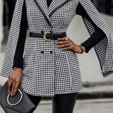 Blazer elegante con mangas largas y divididas y estampado pata de gallo estilo tweed