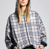Sudadera con capucha y cremallera a cuadros con estampado Y2K