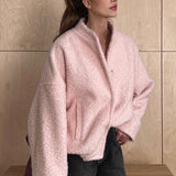 Chaqueta corta informal de piel sintética rosa