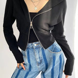 Sudadera con capucha corta, sencilla y ajustada, con doble cremallera