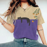 Camiseta de mujer - Corte clásico - Cuello redondo - Estampado gráfico de gato informal