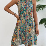 Vestido de mujer - Espalda abierta - Corte en A - Elegante estampado bohemio - Largo hasta la rodilla