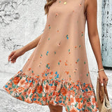 Vestido informal para mujer - Sin mangas - Corte holgado - Estampado floral - Cuello redondo