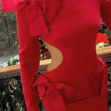 Vestido de noche sexy ajustado con abertura en la cintura y adornado con un lazo 3D.