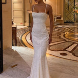 Vestido largo sexy, ajustado, sin espalda y con tirantes finos
