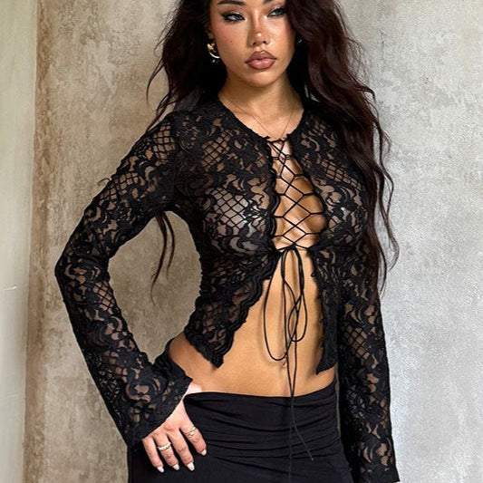 Blusa sexy retro con cordones Y2K