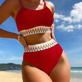Traje de baño para mujer – Conjunto de 2 piezas – Top corto con tirantes ajustables – Braguita texturizada de cintura alta