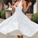 Vestido de noche jacquard con espalda abierta y escote en pico