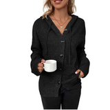Chaleco de punto para mujer – Corte oversize – Punto suave – Capucha – Botones en la parte delantera