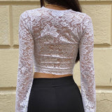 Blusa vintage de manga larga en encaje transparente