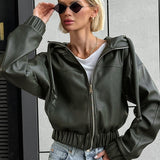 Chaqueta de calle oversize con capucha en piel sintética negra