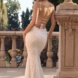Vestido largo sexy, ajustado, sin espalda y con tirantes finos