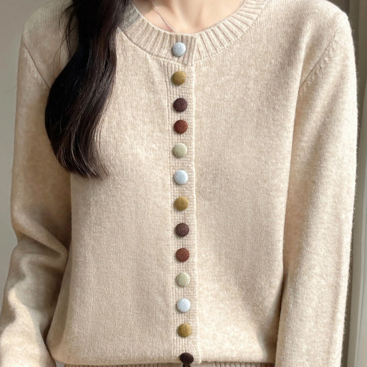 Cárdigan de terciopelo liso con botones de colores