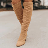 Botas hasta la rodilla para mujer - Ante suave - Tacón cómodo - Estilo elegante