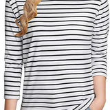 Blusa de manga larga para mujer – Corte holgado – Cuello redondo – Punto suave – Rayas