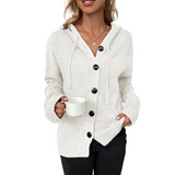 Chaleco de punto para mujer – Corte oversize – Punto suave – Capucha – Botones en la parte delantera