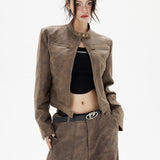 Chaqueta corta de cuero estilo motero