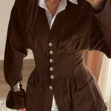 Blazer plisado de estilo vintage con cintura ceñida, inspirado en Chanel