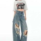 Vaqueros retro descoloridos con piernas largas y rectas