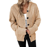 Chaleco de punto para mujer – Corte oversize – Punto suave – Capucha – Botones en la parte delantera