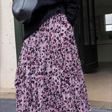 Falda midi acampanada con estampado de leopardo vintage
