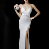 Vestido de noche de sirena sexy y ajustado con cinturón.