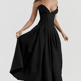 Vestido de noche trapecio sin tirantes