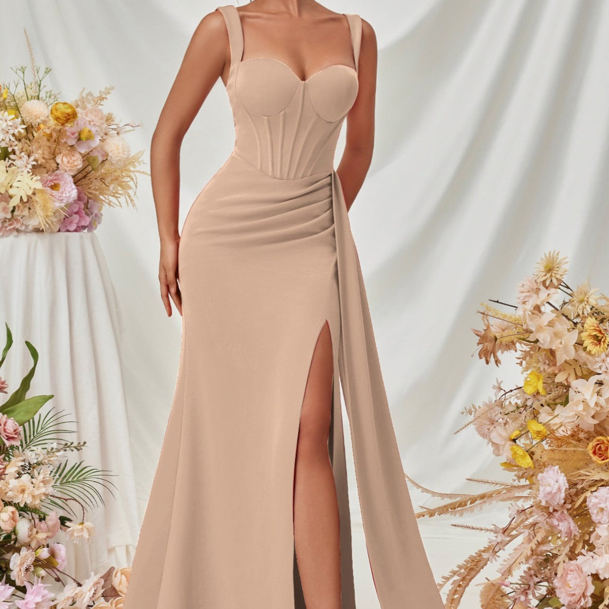 Vestido de noche maxi sexy ajustado con abertura