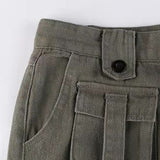 Pantalones cargo de mezclilla estilo streetwear de tiro bajo y múltiples bolsillos
