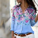 Blusa de mujer – Corte holgado – Tejido transpirable – Estampado floral – Mangas remangadas