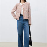 Chaqueta de mezcla de tweed con cuello redondo