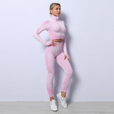 Conjunto de yoga para mujer – Corte ajustado – Tejido acanalado transpirable – 3 piezas