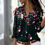 Blusa de mujer – Corte holgado – Tejido transpirable – Estampado floral – Mangas remangadas
