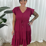 Vestido de mujer – Corte informal – Mangas con volantes – Cuello en V – Botones y cintura ajustable