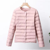 Chaqueta de plumas para mujer – Corte entallado – Ultraligera – Acolchada con botones – Largo hasta la cadera