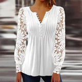 Top de mujer – Estampado floral – Corte holgado – Mangas 3/4 – Cuello en V abotonado – Tejido ligero