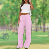 Pantalones anchos para mujer - Cintura alta - Bordado calado - Corte holgado y transpirable