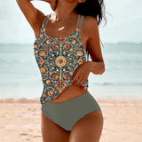 Traje de baño tankini para mujer – Tirantes dobles – Cintura alta – Tejido elástico transpirable
