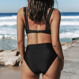 Bikini de mujer – Cintura alta – Top con escote en pico – Tirantes anchos – Ajuste moldeador